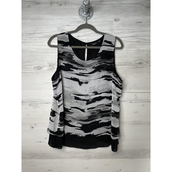 APT 9 Shirt Womens XL Black White Sleeveless Abstract Print Blouse Top Polyester - Picture 1 of 9